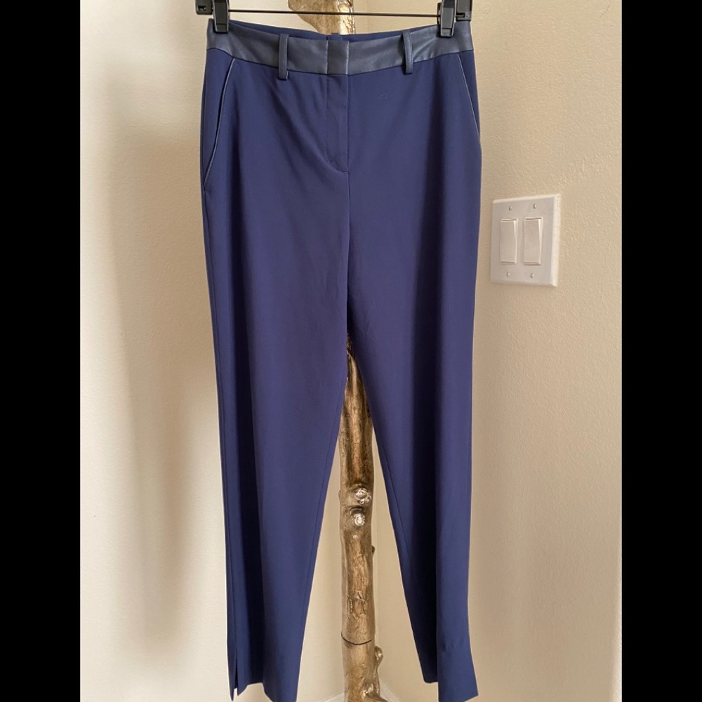 BCBGMAXAZRIA, Navy Pants with Blue Leather Trim